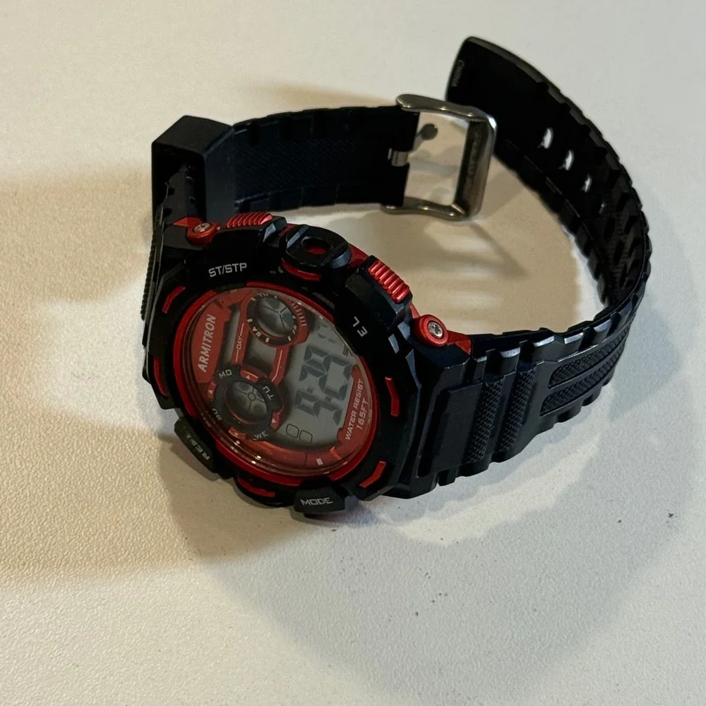 Armitron Pro Sport Digital Watch Black and Red Water Resistant‎ 165FT